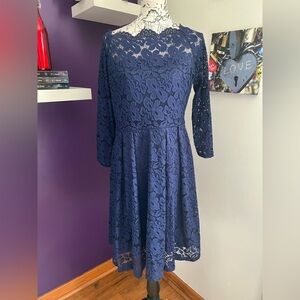 Missmay Navy Blue Lacelike Long Sleeve Dress NWT